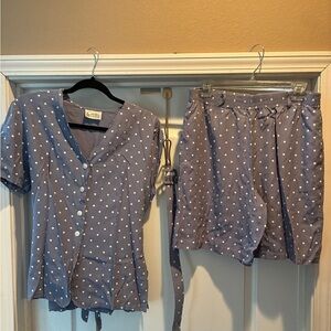 🌸 Vintage Lilac Polka Dot 2-Piece Set w/ Belt –Medium - Late 80s / Early 90s
